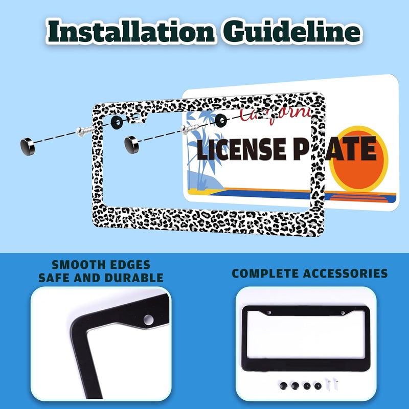 TINALUIN Leopard Print License Plate Frame Skin Texture Pattern Stainless Steel License Plate Holder for Front or Rear Car Tags Funny for Car Decoration Accessories with Screws 6.3 X 12.2 in for Women Men - Image 4